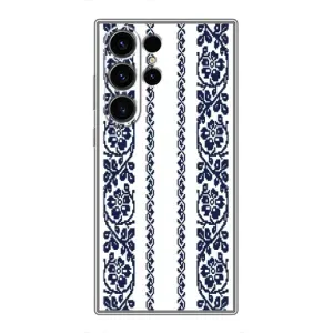 Силиконовый Чехол на Samsung Galaxy S22 Ultra с картинкой Вышиванки (Синяя вышиванка)
