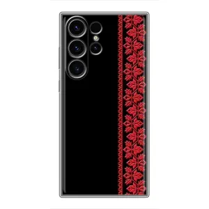 Силиконовый Чехол на Samsung Galaxy S22 Ultra с картинкой Вышиванки (Вышиванка на черном)