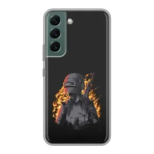 Силиконовый чехол с картинкой "Герой Pubg" на Samsung Galaxy S22 (В огне)