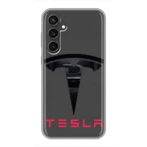 Силиконовый бампер с картинкой машины на Samsung Galaxy S23 FE (Logo TESLA)