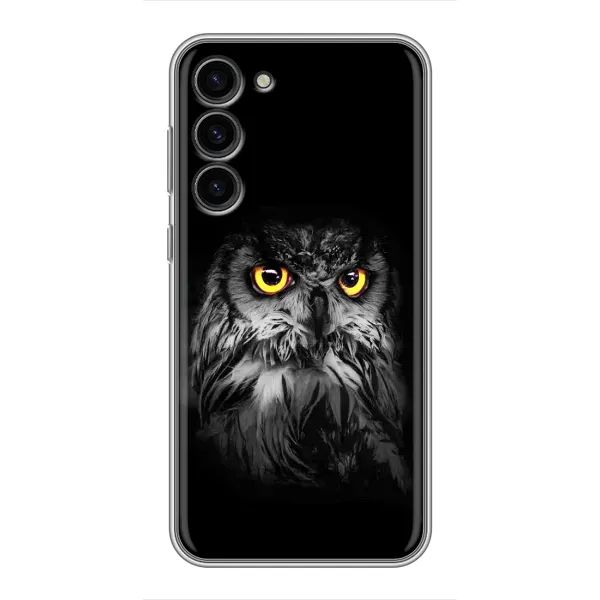 Чехол с рисунком «Сова на чёрном» для Samsung Galaxy S23 Plus