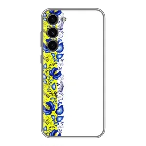 Силиконовый Чехол на Samsung Galaxy S23 Plus с картинкой Вышиванки (Желто-синяя вышиванка)