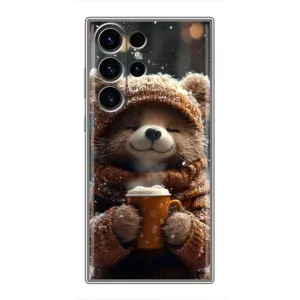 Печатный чехол «Зверята с кофе» для Samsung Galaxy S23 Ultra (Медвежонок с кофе)