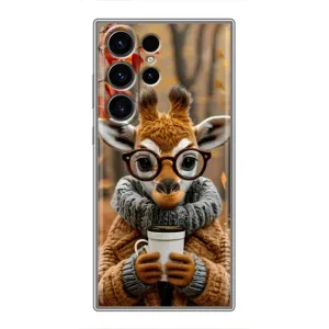 Печатный чехол «Зверята с кофе» для Samsung Galaxy S23 Ultra (Жираф с кофе)