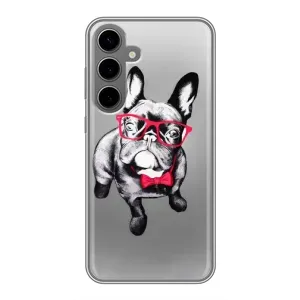 Чехол (ТПУ) Милые собачки для Samsung Galaxy S24 Plus (Бульдог в очках)