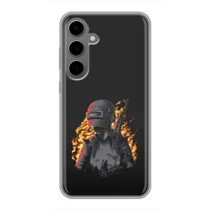 Силиконовый чехол с картинкой "Герой Pubg" на Samsung Galaxy S24 Plus (В огне)