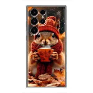 Печатный чехол «Зверята с кофе» для Samsung Galaxy S24 Ultra (Белка с кофе)
