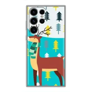 Силиконовый бампер с картинкой животных для Samsung Galaxy S24 Ultra (Олень с шарфом)