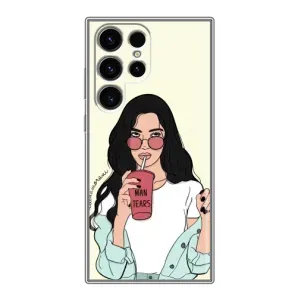 Силиконовый Чехол на Samsung Galaxy S24 Ultra с картинкой Стильных Девушек (С напитком)