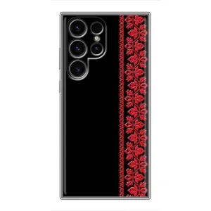 Силиконовый Чехол на Samsung Galaxy S24 Ultra с картинкой Вышиванки (Вышиванка на черном)