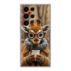 Печатный чехол «Зверята с кофе» для Samsung Galaxy S24 Ultra (Жираф с кофе)
