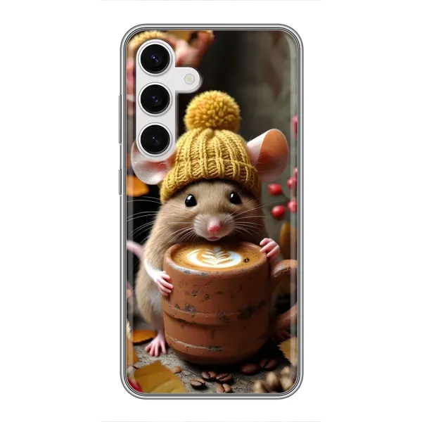 Чехол с рисунком «Мышка с кофе» для Samsung Galaxy S24 Чехол с рисунком «Мышка с кофе» для Samsung Galaxy S24