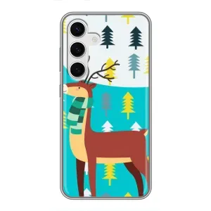 Силиконовый бампер с картинкой животных для Samsung Galaxy S24 (Олень с шарфом)