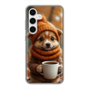 Печатный чехол «Зверята с кофе» для Samsung Galaxy S24 (Собачка с кофе)