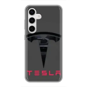 Силиконовый бампер с картинкой машины на Samsung Galaxy S24 (Logo TESLA)