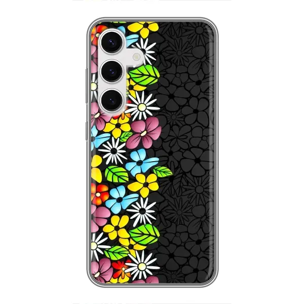 Чехол с рисунком «Яркие цветы на черном» для Samsung Galaxy S24 Чехол с рисунком «Яркие цветы на черном» для Samsung Galaxy S24