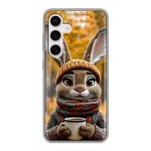 Печатный чехол «Зверята с кофе» для Samsung Galaxy S24 (Зайчик с кофе)