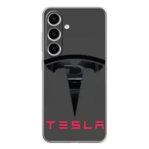 Силіконовий бампер з картинкою машини на Samsung Galaxy S25 FE (Logo TESLA)