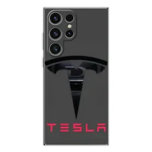 Силиконовый бампер с картинкой машины на Samsung Galaxy S25 Ultra (Logo TESLA)