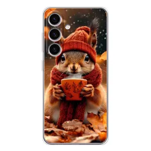 Печатный чехол «Зверята с кофе» для Samsung Galaxy S25 (Белка с кофе)