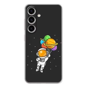 Силиконовый Чехол с принтом "Космонавты" на Samsung Galaxy S25 (Космонавт с шариками)