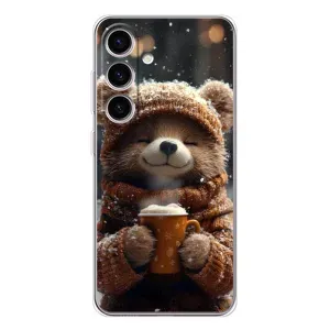 Печатный чехол «Зверята с кофе» для Samsung Galaxy S25 (Медвежонок с кофе)