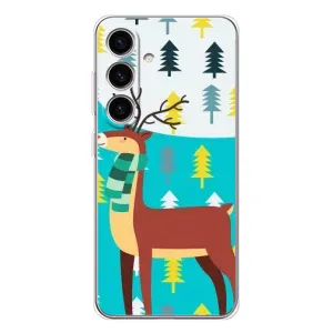 Силиконовый бампер с картинкой животных для Samsung Galaxy S25 (Олень с шарфом)