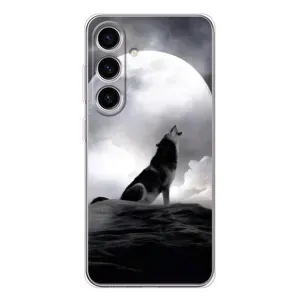 Чехол с Волком на Samsung Galaxy S25 (Волк и луна)