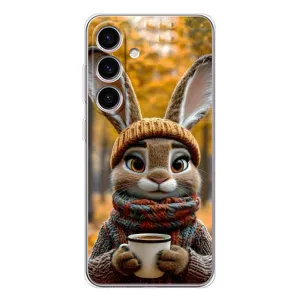 Печатный чехол «Зверята с кофе» для Samsung Galaxy S25 (Зайчик с кофе)