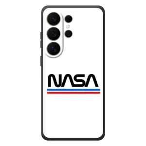 Силиконовый бампер с принтом "Наса" на Samsung Galaxy S26 Ultra (NASA на белом фоне)