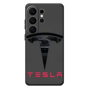 Силиконовый бампер с картинкой машины на Samsung Galaxy S26 Ultra (Logo TESLA)