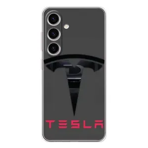 Силиконовый бампер с картинкой машины на Samsung Galaxy S26 (Logo TESLA)