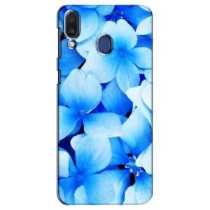 Силиконовый бампер с принтом (цветочки) на Самсунг M20 (Синие цветы)