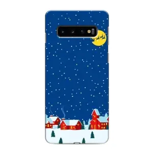 Силиконовый бампер на рождество для Samsung Galaxy s10 Plus (Город в снегу)