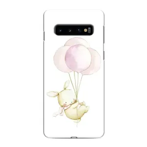Силиконовый бампер с картинкой животных для Samsung Galaxy S10 (Кролик и шарики)