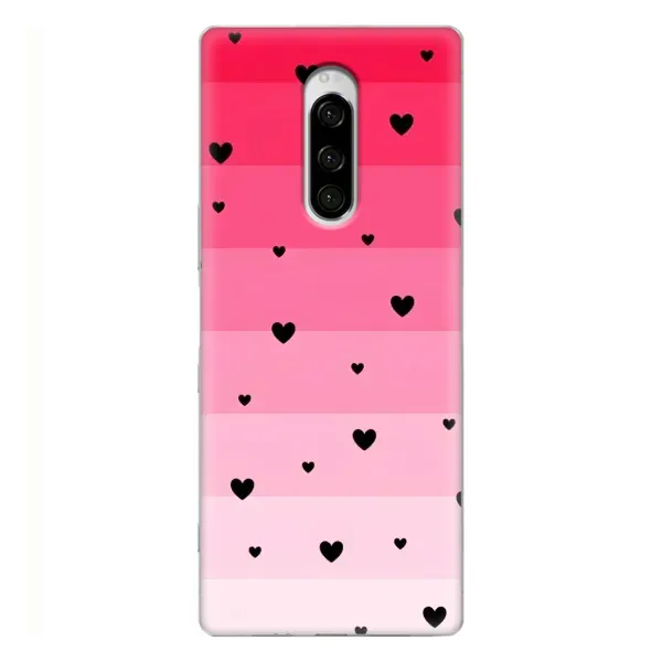 Чехол с рисунком «Чорные сердечки» для Sony Xperia 1