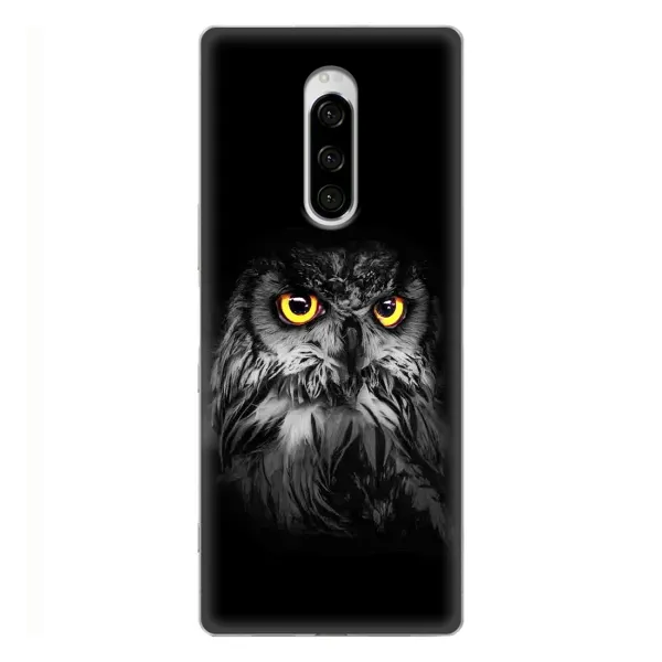 Чехол с рисунком «Сова на чёрном» для Sony Xperia 1