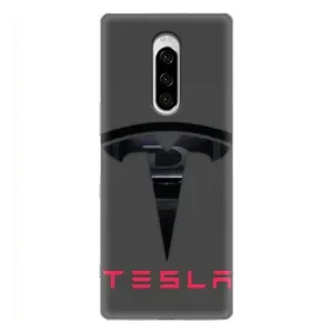 Силиконовый бампер с картинкой машины на Sony Xperia 1 (Logo TESLA)