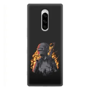 Силиконовый чехол с картинкой "Герой Pubg" на Sony Xperia 1 (В огне)