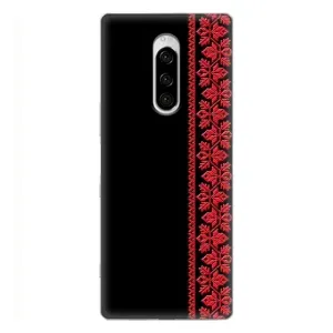 Силиконовый Чехол на Sony Xperia 1 с картинкой Вышиванки (Вышиванка на черном)