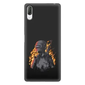 Силиконовый чехол с картинкой "Герой Pubg" на Sony Xperia L3 (В огне)