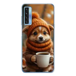 Печатный чехол «Зверята с кофе» для TCL 20L Plus (Собачка с кофе)