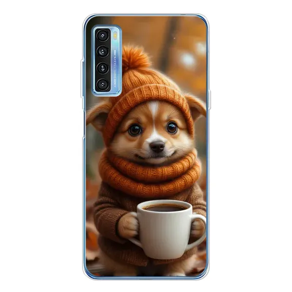 Чехол с рисунком «Собачка с кофе» для TCL 20L Plus