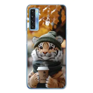 Печатный чехол «Зверята с кофе» для TCL 20L Plus (Тигр с кофе)