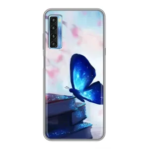 Силиконовый бампер с картинкой животных для TCL 20L (Бабочка синяя)