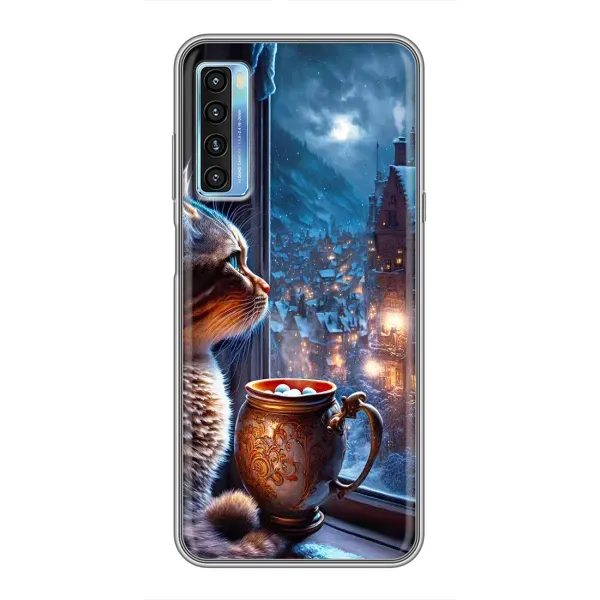 Чехол с рисунком «Кот новогодний» для TCL 20L
