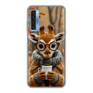 Печатный чехол «Зверята с кофе» для TCL 20L (Жираф с кофе)
