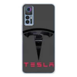 Силиконовый бампер с картинкой машины на TCL 30 Plus (Logo TESLA)