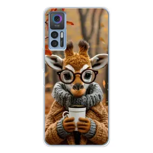 Печатный чехол «Зверята с кофе» для TCL 30 Plus (Жираф с кофе)