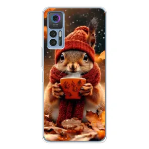 Печатный чехол «Зверята с кофе» для TCL 30 (Белка с кофе)